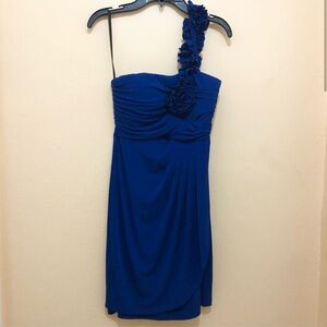 [Will be Available in Nov] 
One Shoulder Flower Blue Dress!